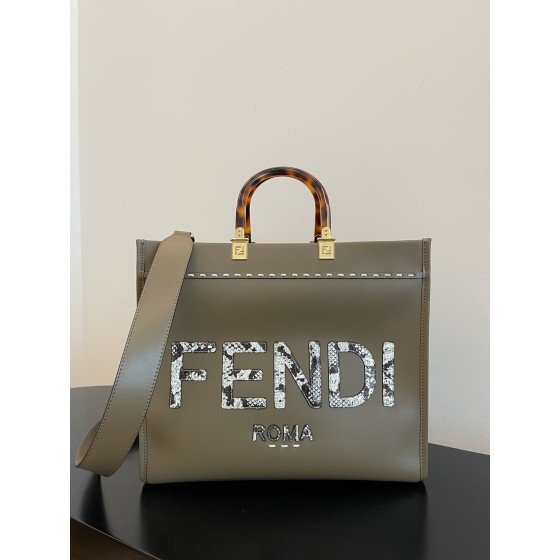 FENDI Medium Snakeskin Logo Tote "Sunshine Tote"